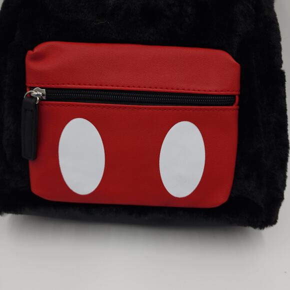 Disney Mickey Mouse Soft Fuzzy Faux Fur with Ears Mini Backpack Black